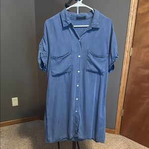 Stylish Blue Button-Down Shirt Dress